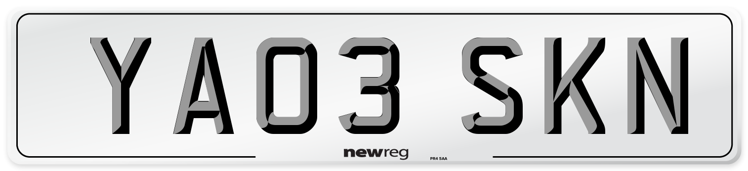 YA03 SKN Number Plate from New Reg